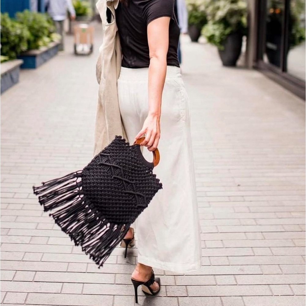 Black Fringe Macrame Handbag
